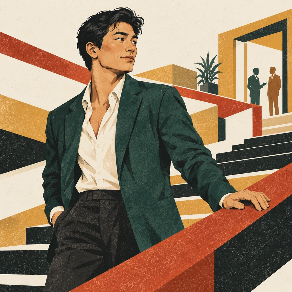An illustrated man at a professional gathering
