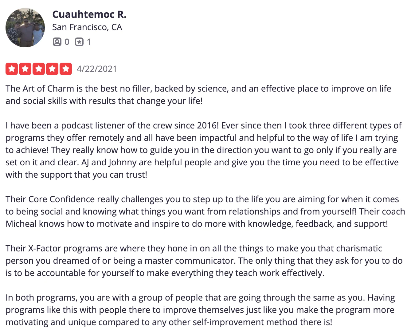 Testimonial from Cuauhtemoc