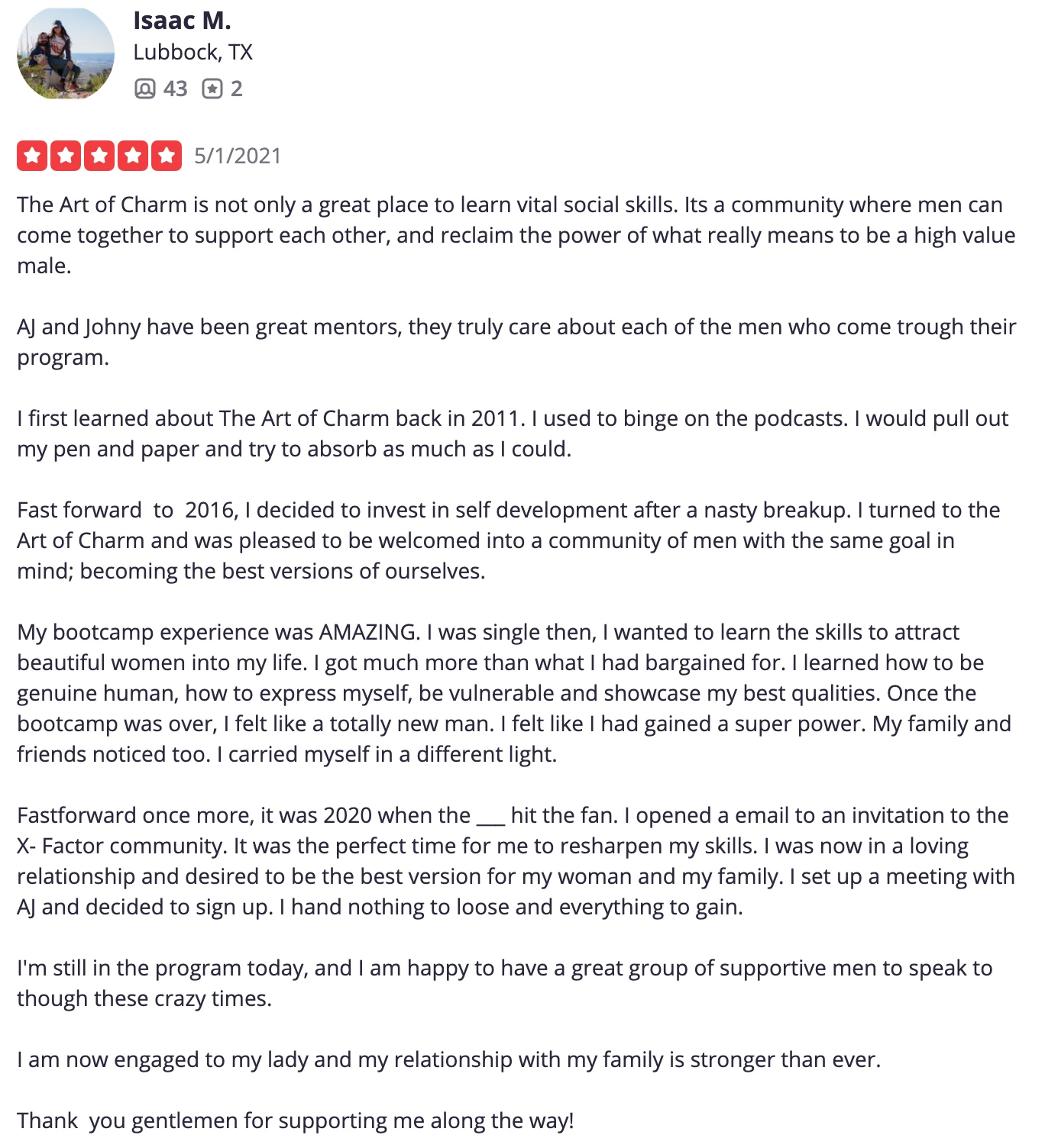 Testimonial from Isaac