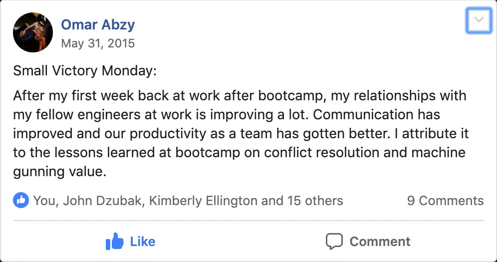 Omar Abzy Facebook testimonial about engineering team improvement