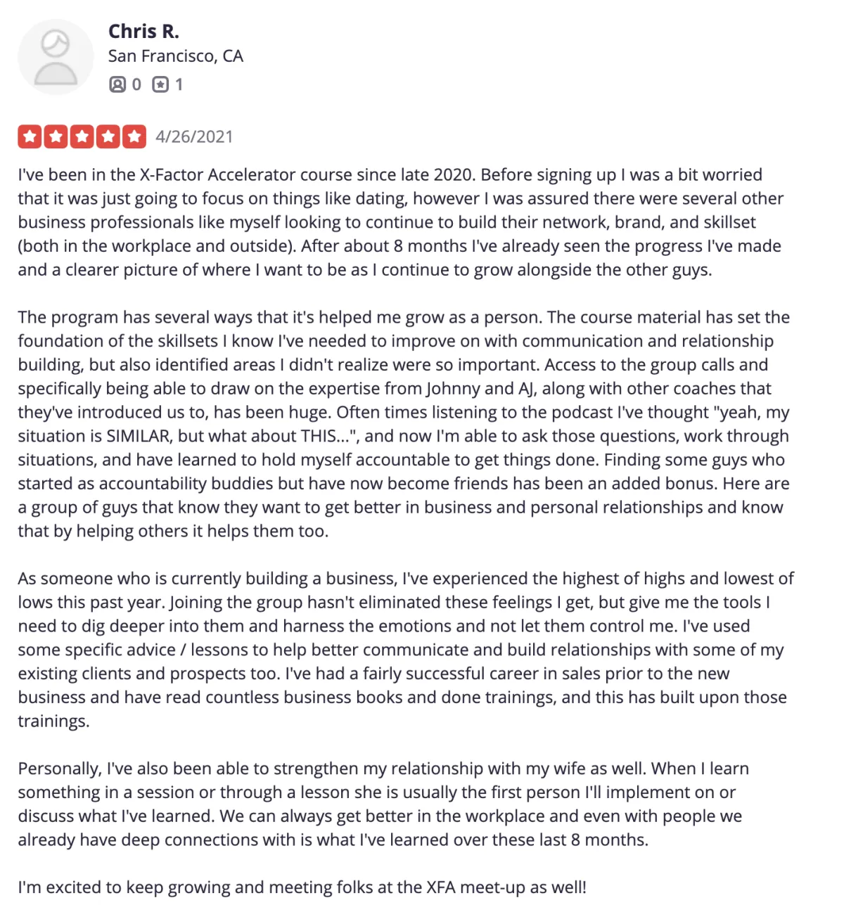 Chris R. detailed review of X-Factor Accelerator