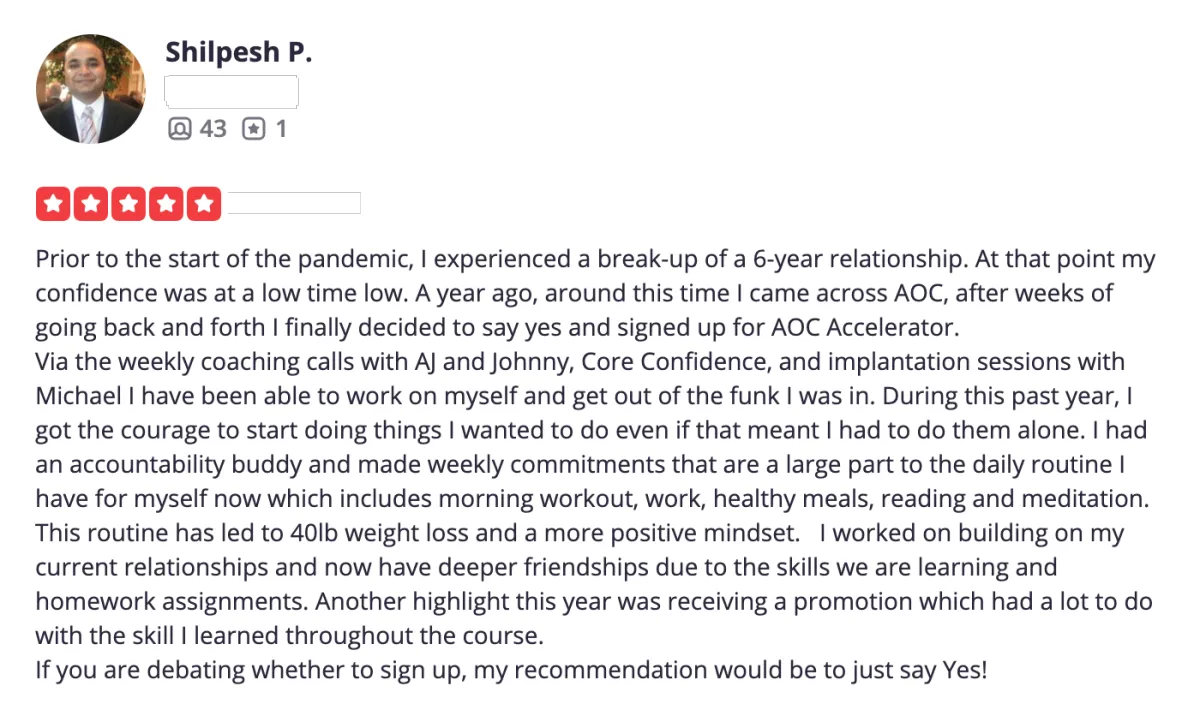 Shilpesh P. review about 40lb weight loss and promotion